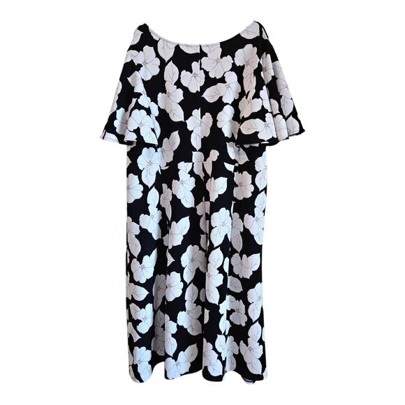 CATHERINES Women's Plus 4X 30 32 Midi Dress Textured Floral Black White Bust 50" - Picture 6 of 6